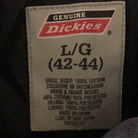 Dickies quilted lining jacket with sweatshirt hood large olive gray zip up snaps - Picture 5 of 10